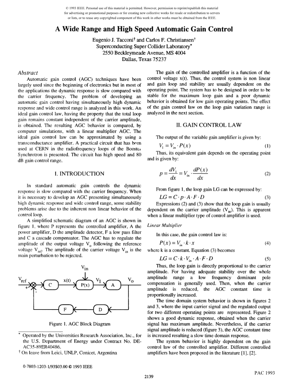 A Wide Range and High Speed Automatic Gain Control Eugenio J