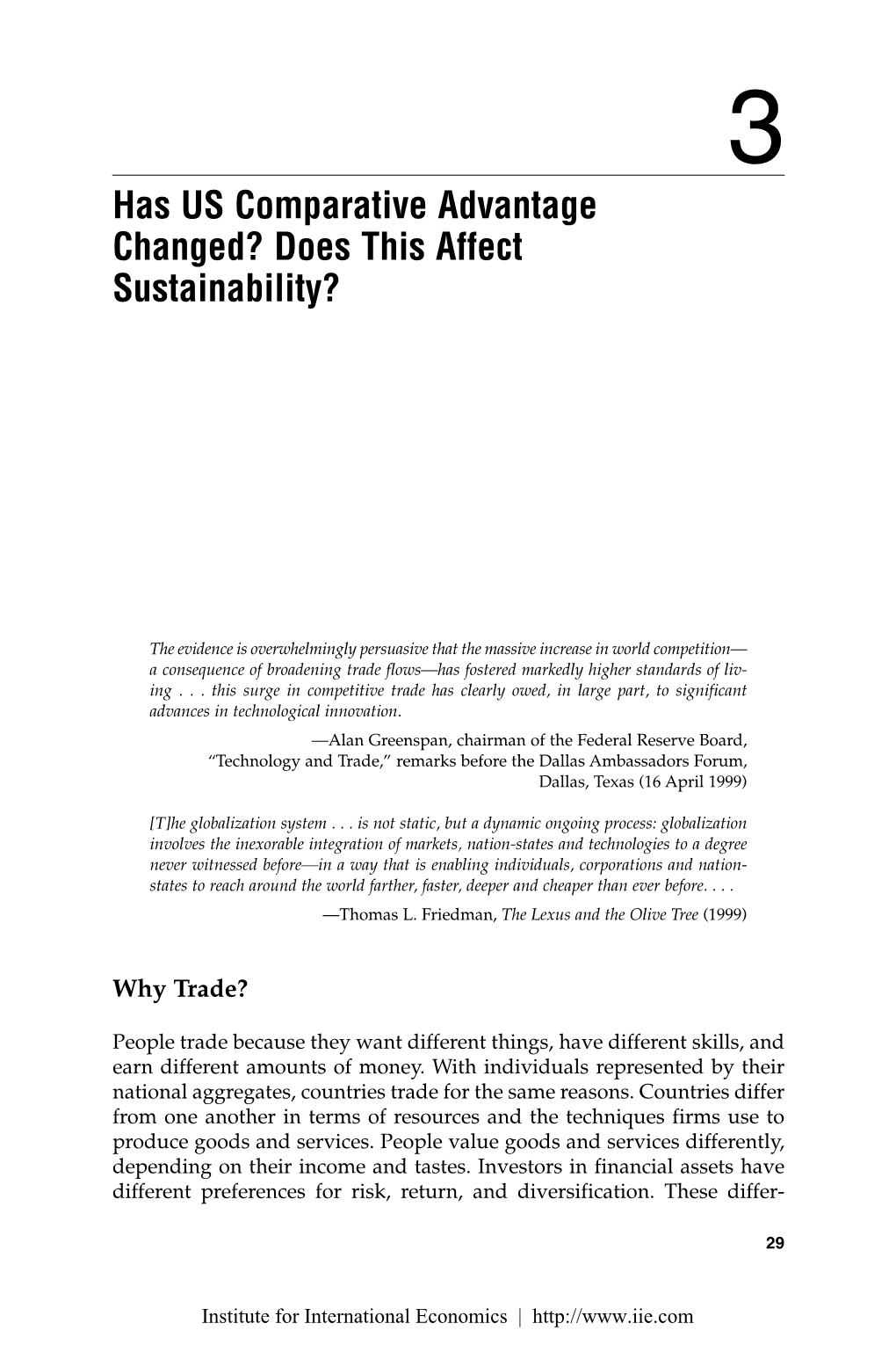 Has US Comparative Advantage Changed? Does This Affect Sustainability?