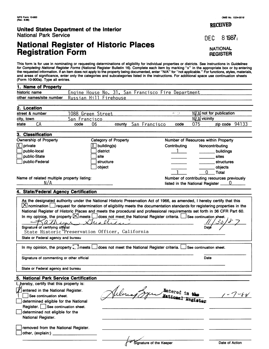 National Register of Historic Places Continuation Sheet