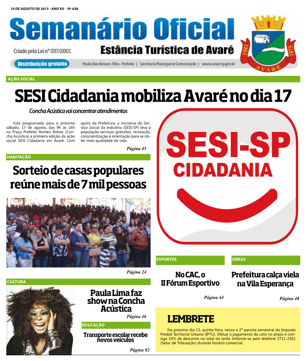 SESI Cidadania Mobiliza Avaré No Dia 17 Concha Acústica Vai Concentrar Atendimentos