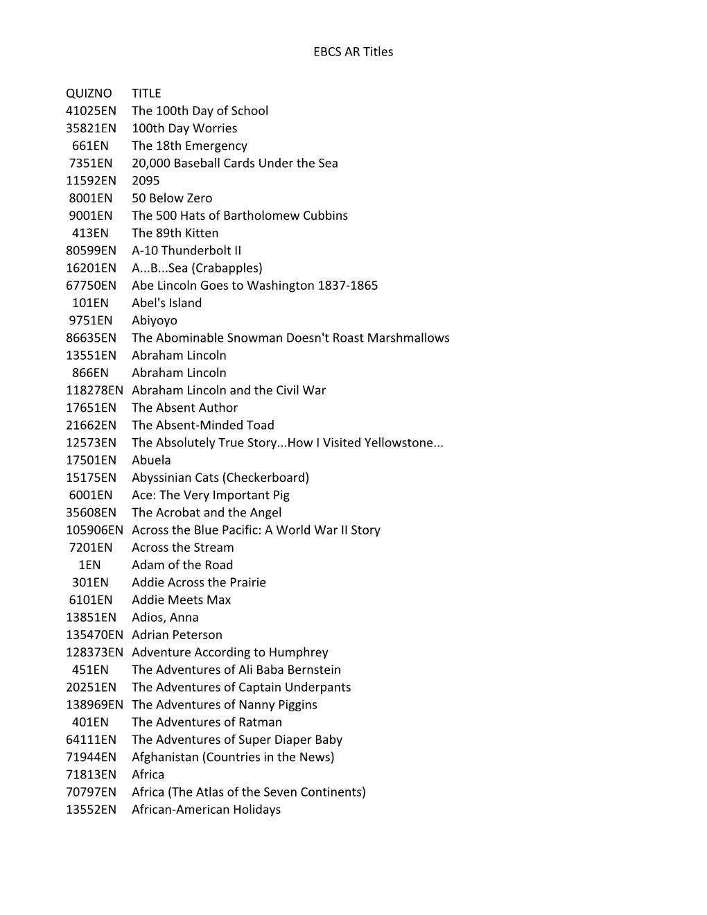 EBCS AR Titles