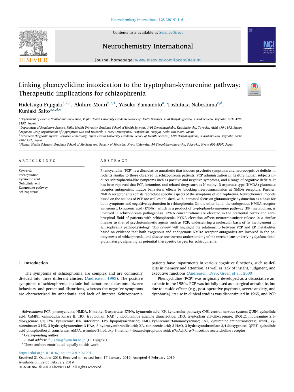 Linking Phencyclidine Intoxication to the Tryptophan-Kynurenine Pathway Therapeutic Implications for Schizophrenia