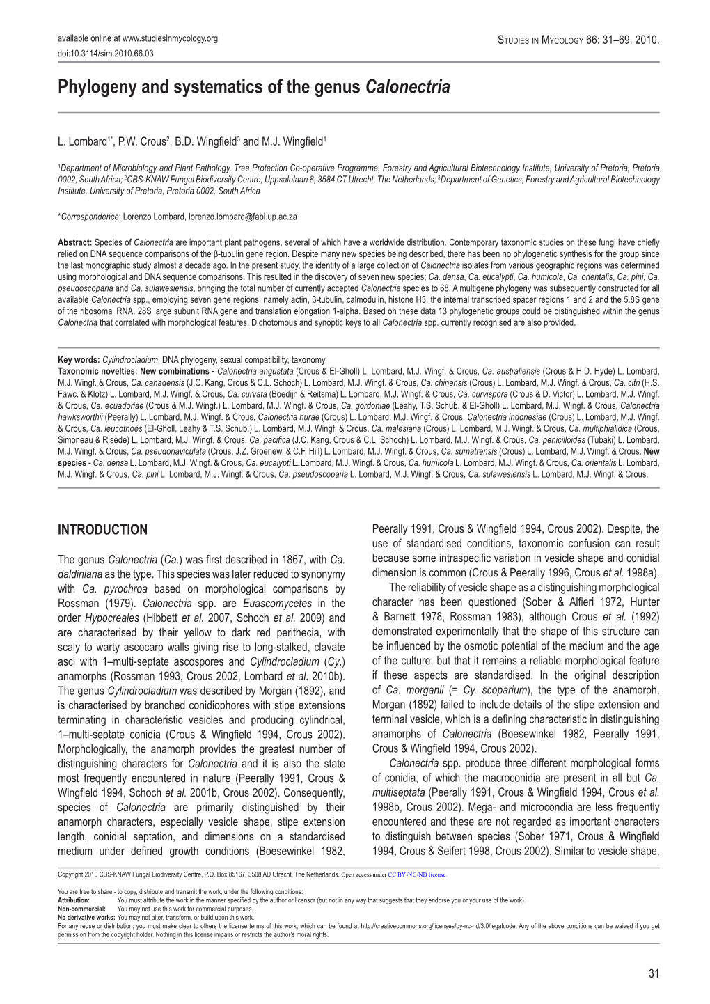 Phylogeny and Systematics of the Genus Calonectria