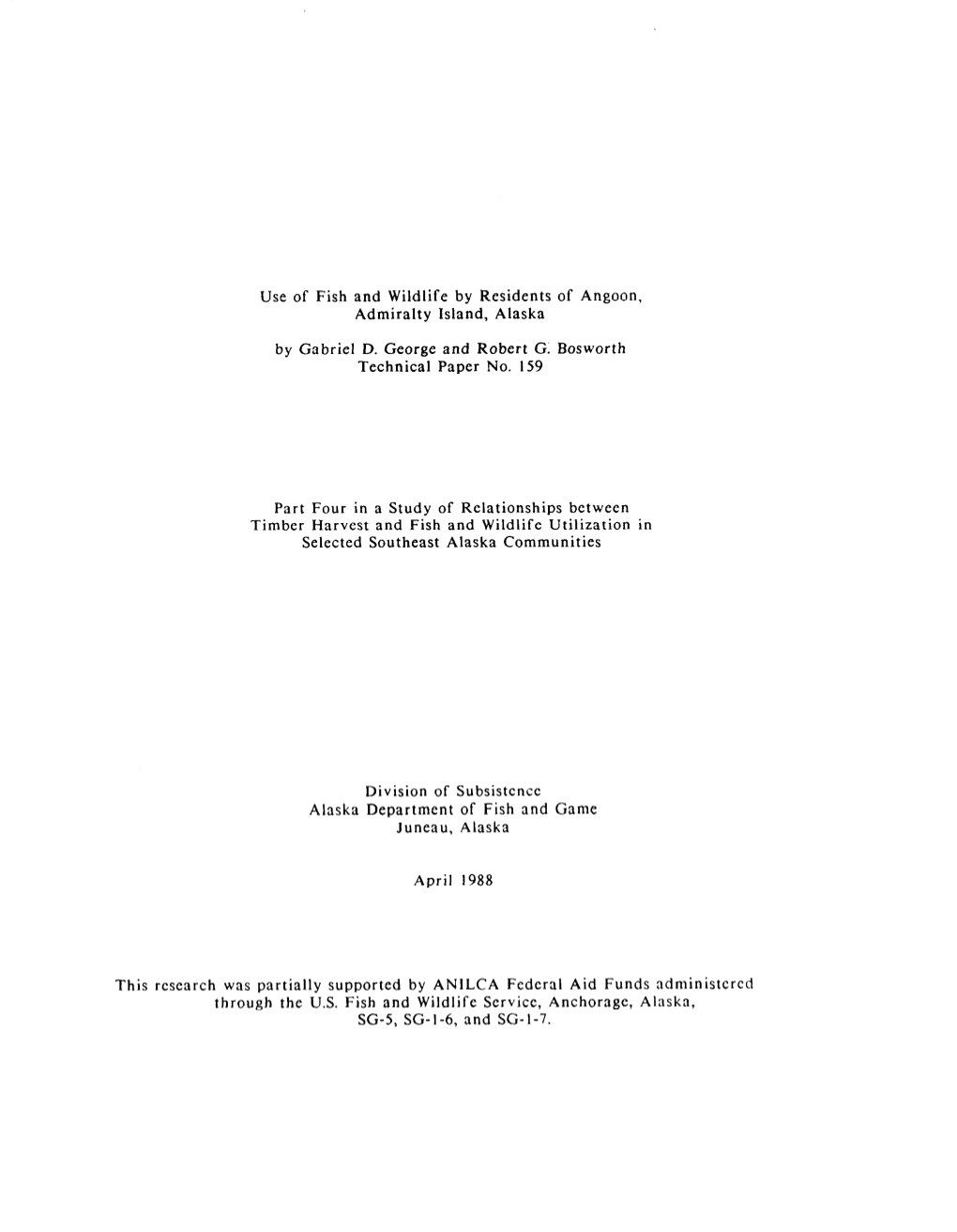 Use of Fish and Wildlife by Residents of Angoon, Admirality Island, Alaska