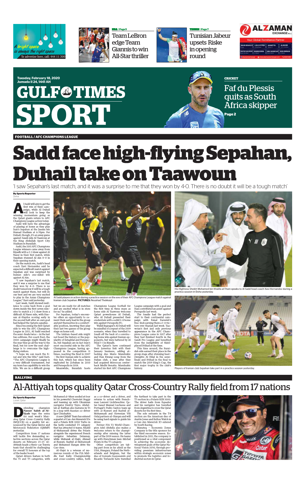 Sadd Face High-Flying Sepahan, Duhail Take on Taawoun