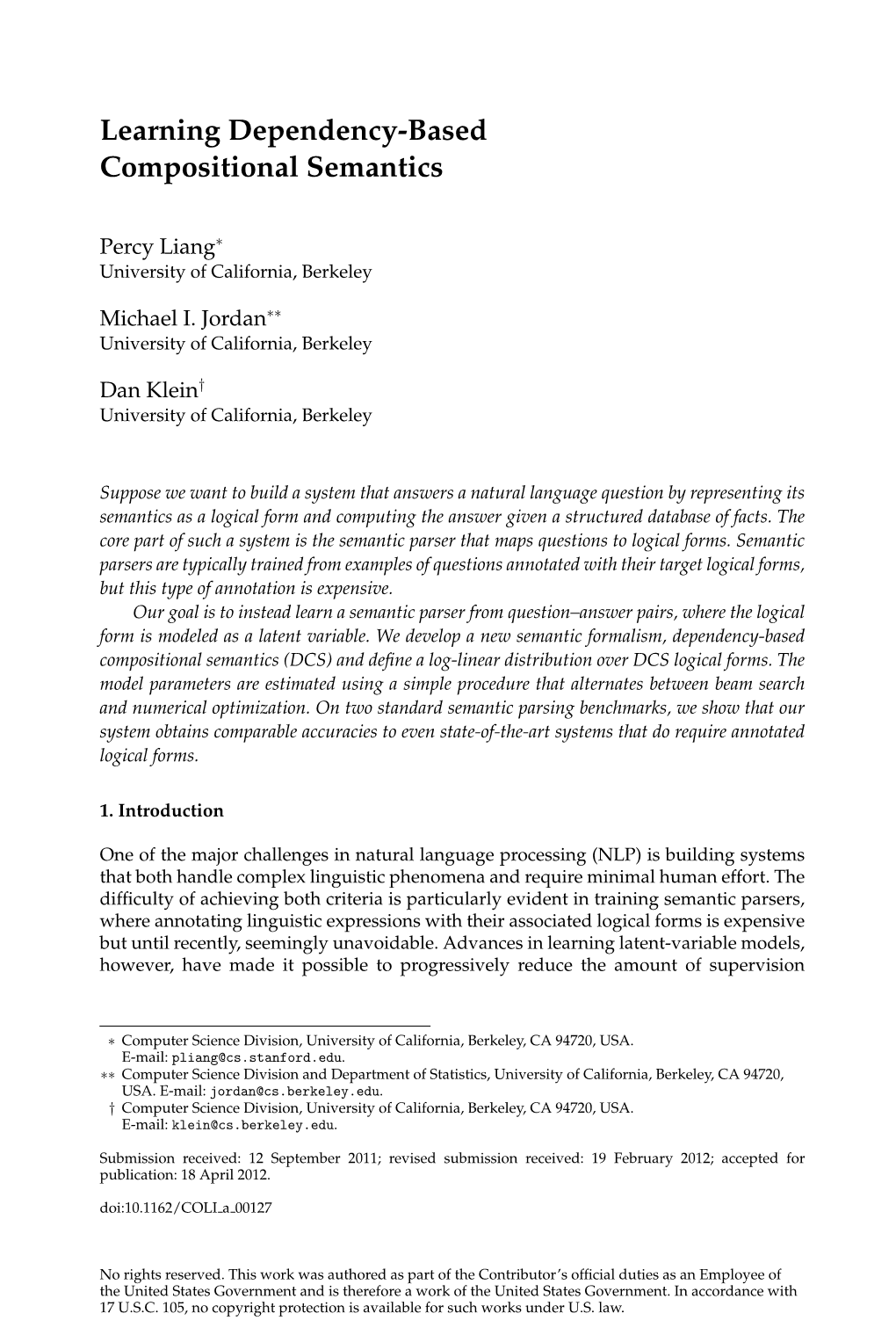 Learning Dependency-Based Compositional Semantics