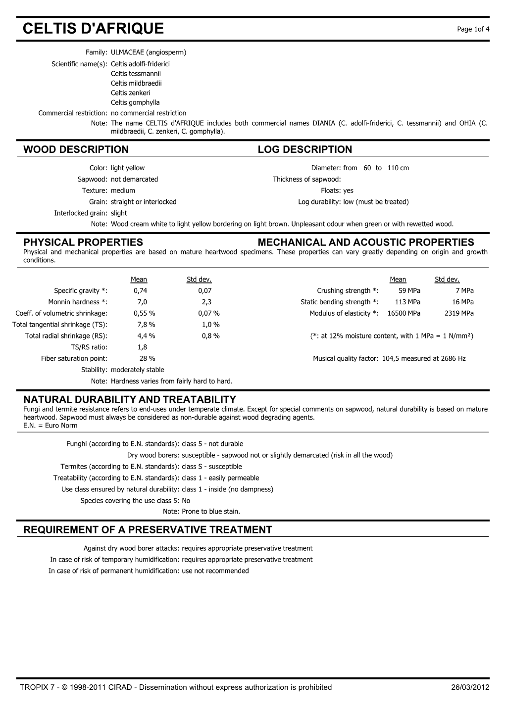 CELTIS D'afrique's Datasheet