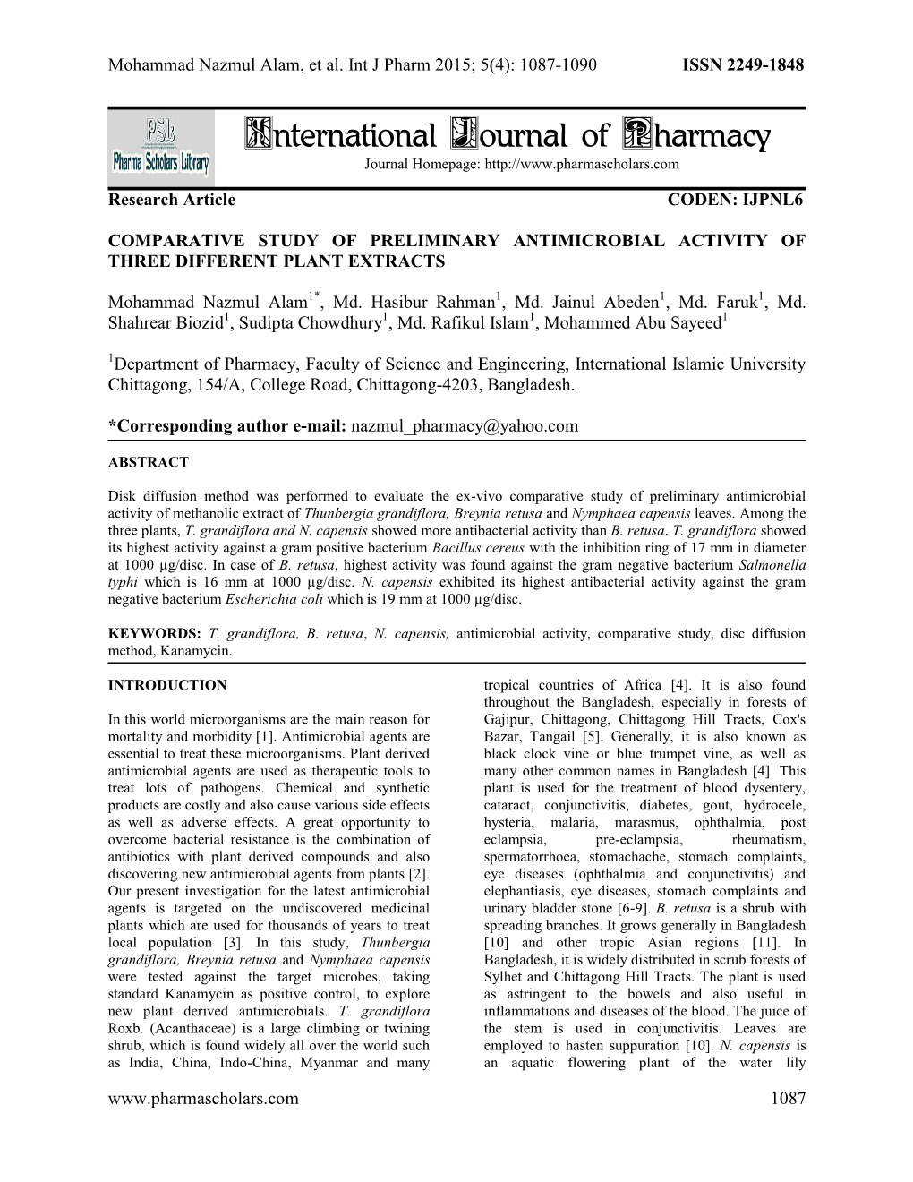 Comparative Study of Preliminary Antimicrobial Activity of Three Different Plant Extracts