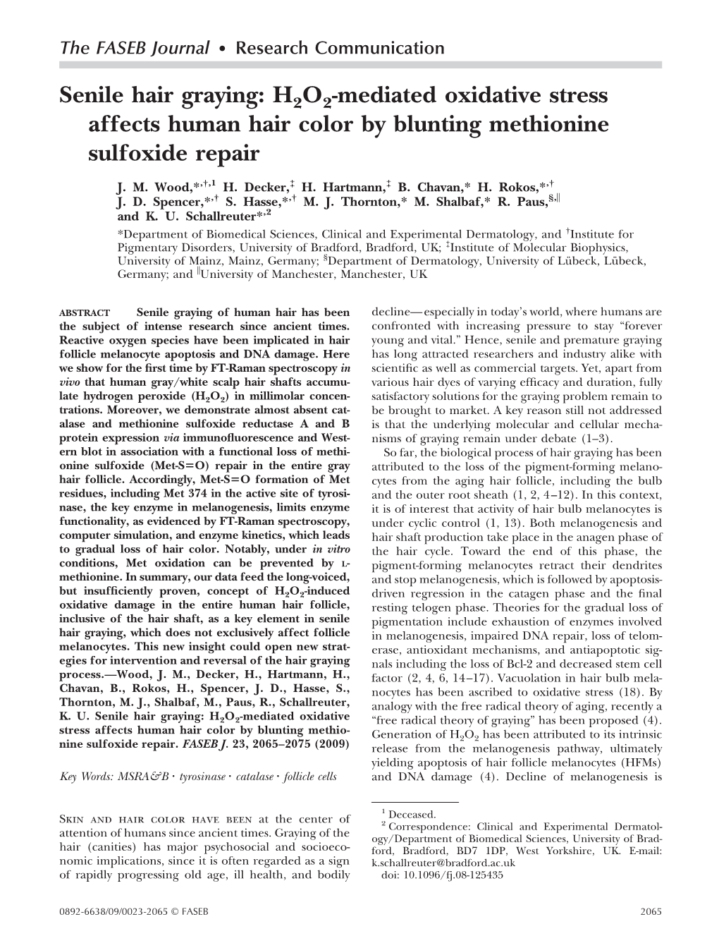 H2O2-Mediated Oxidative Stress Affects Human Hair Color by Blunting Methionine Sulfoxide Repair