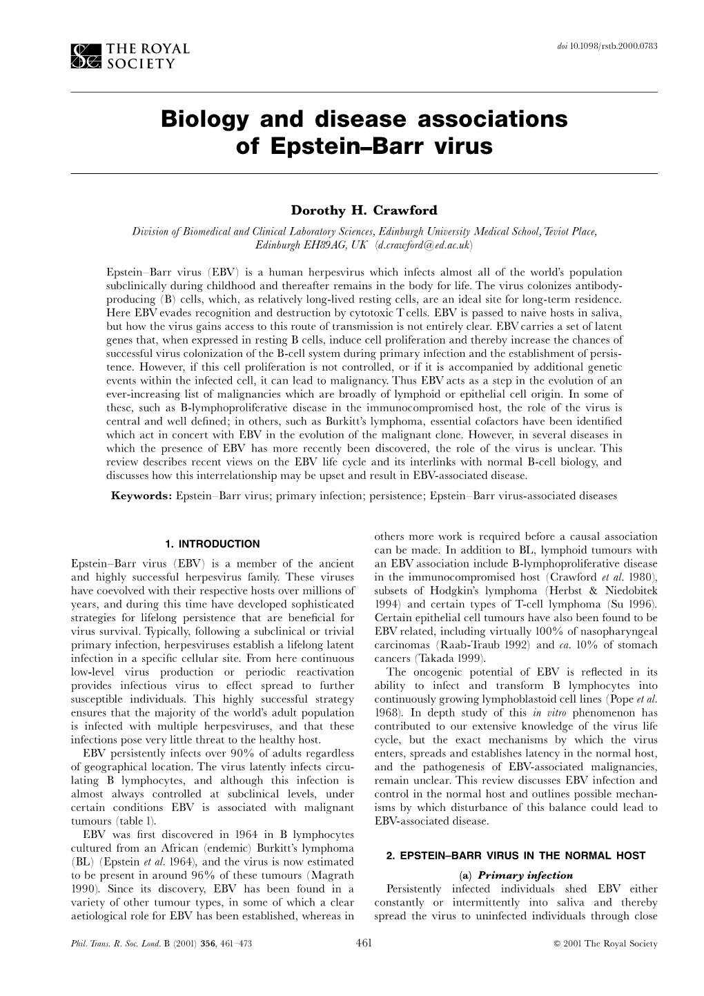 Biology and Disease Associations of Epstein±Barr Virus