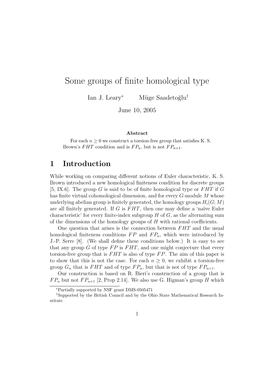 Some Groups of Finite Homological Type