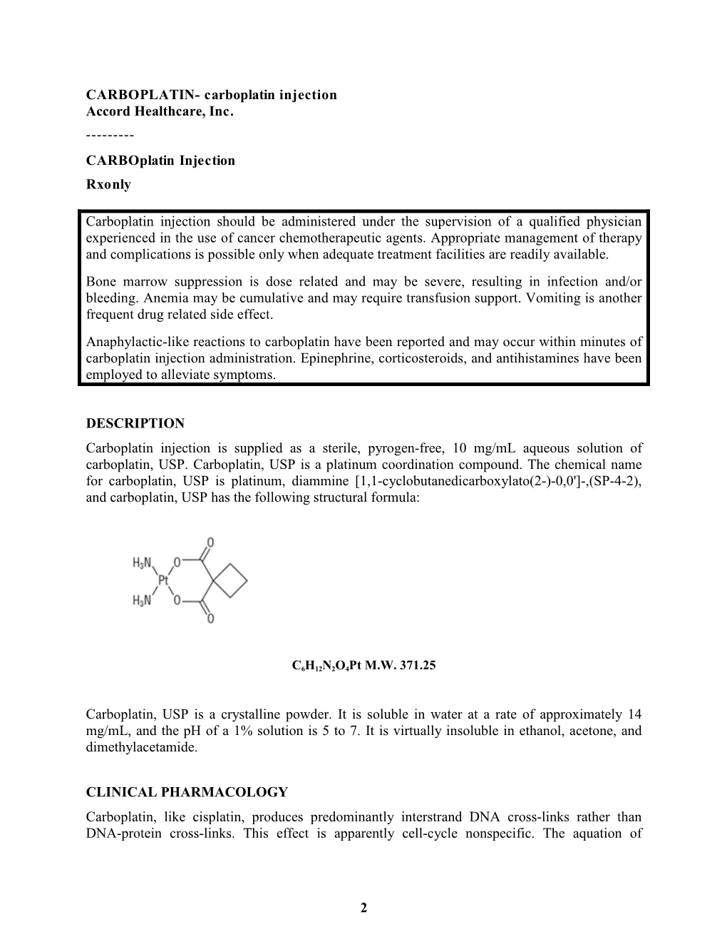 CARBOPLATIN- Carboplatin Injection Accord Healthcare, Inc