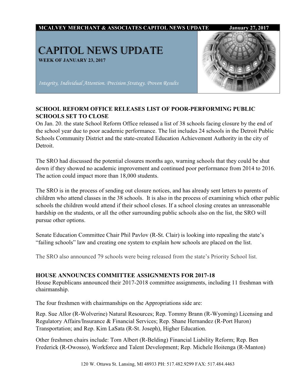 CAPITOL NEWS UPDATE January 27, 2017