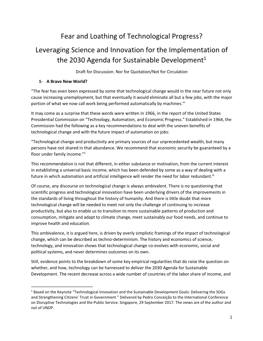 Fear and Loathing of Technological Progress? Leveraging Science and Innovation for the Implementation of the 2030 Agenda for Sustainable Development1