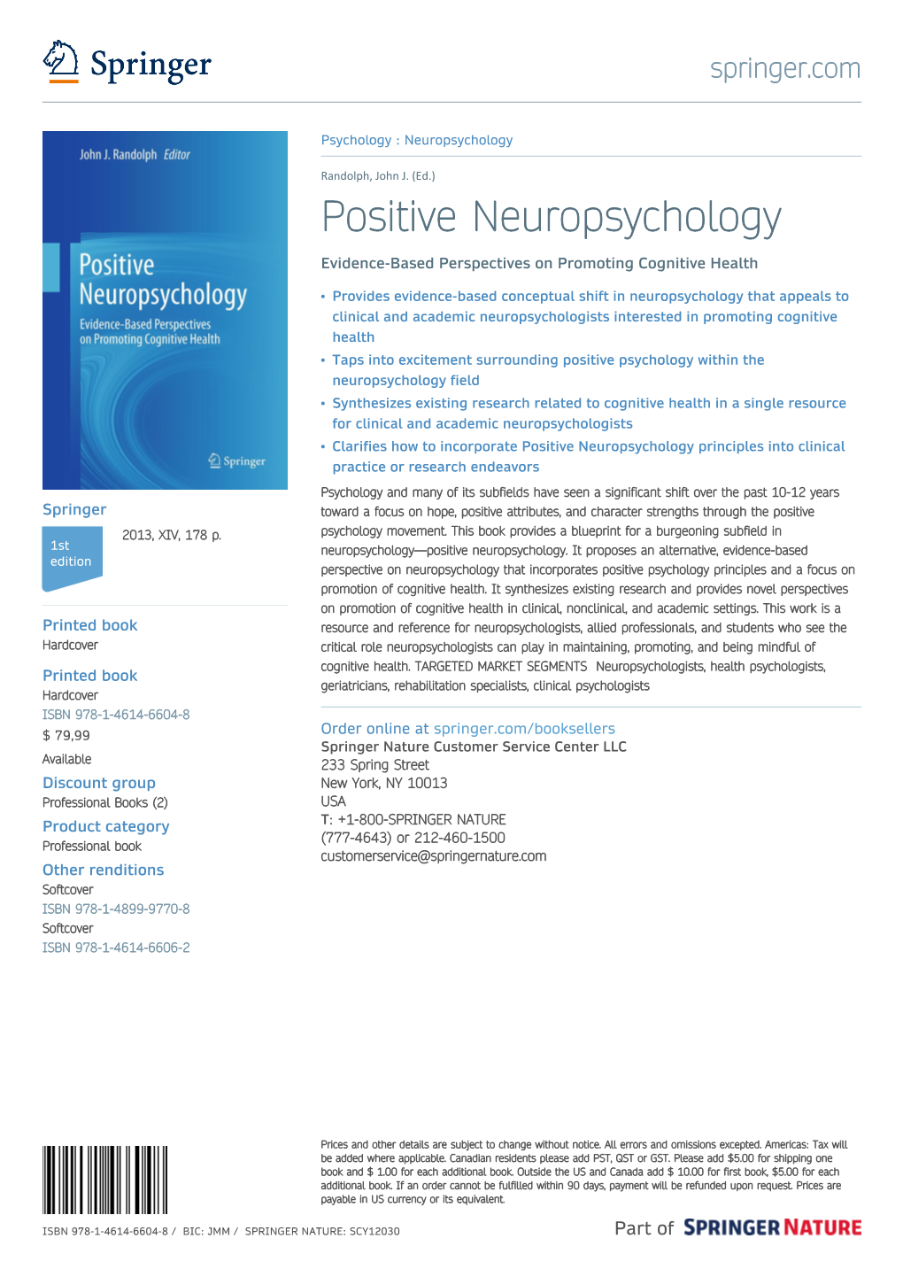 Positive Neuropsychology Evidence-Based Perspectives on Promoting Cognitive Health