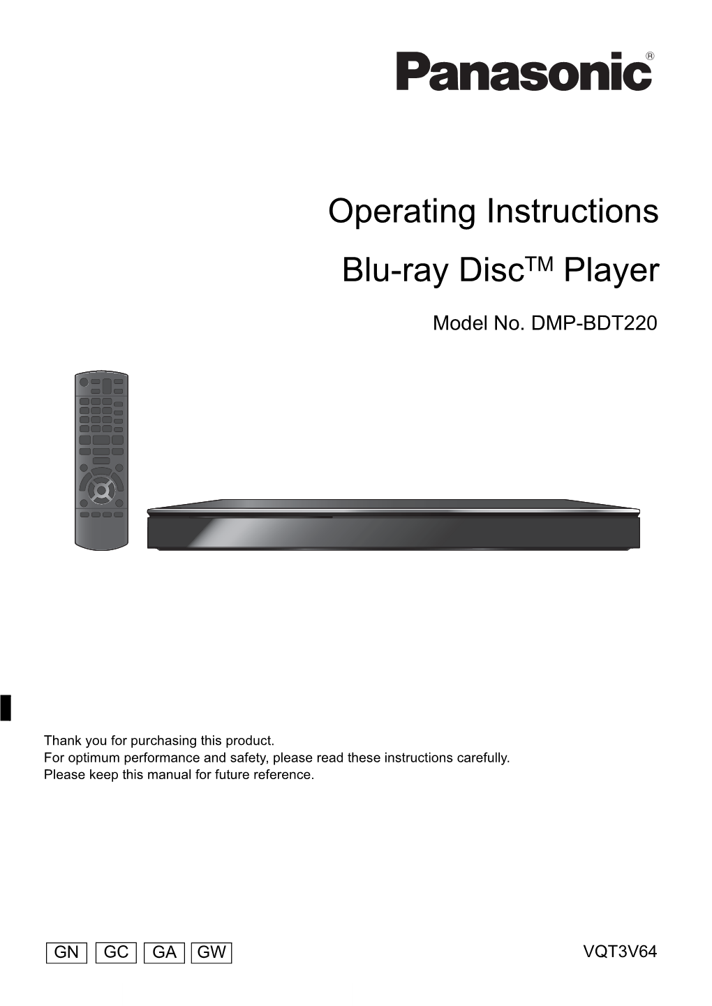 Operating Instructions Blu-Ray Disctm Player