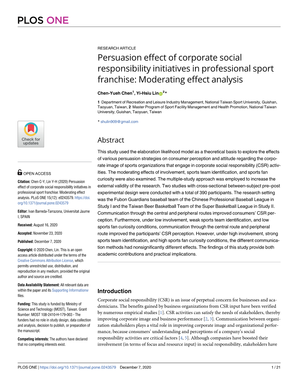 Persuasion Effect of Corporate Social Responsibility Initiatives in Professional Sport Franchise: Moderating Effect Analysis