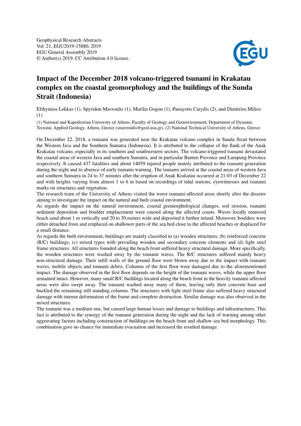 Impact of the December 2018 Volcano-Triggered Tsunami in Krakatau Complex on the Coastal Geomorphology and the Buildings of the Sunda Strait (Indonesia)