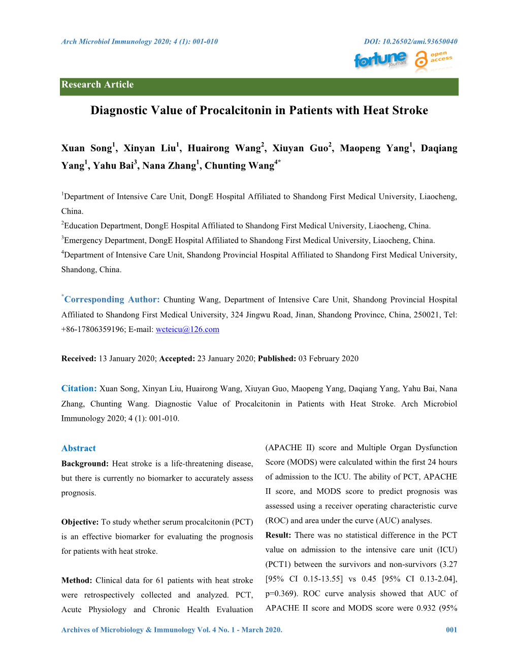 Diagnostic Value of Procalcitonin in Patients with Heat Stroke