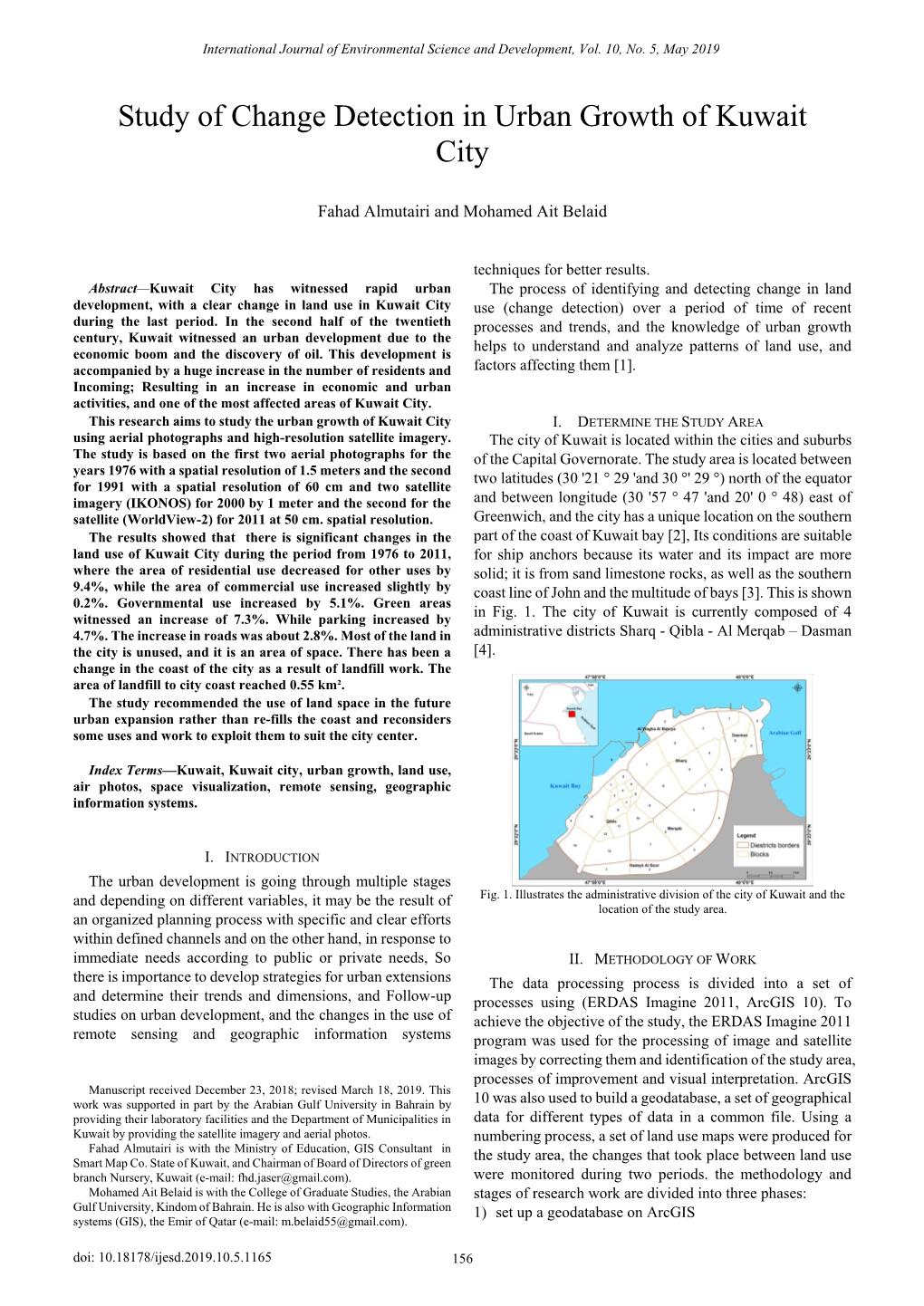 Study of Change Detection in Urban Growth of Kuwait City