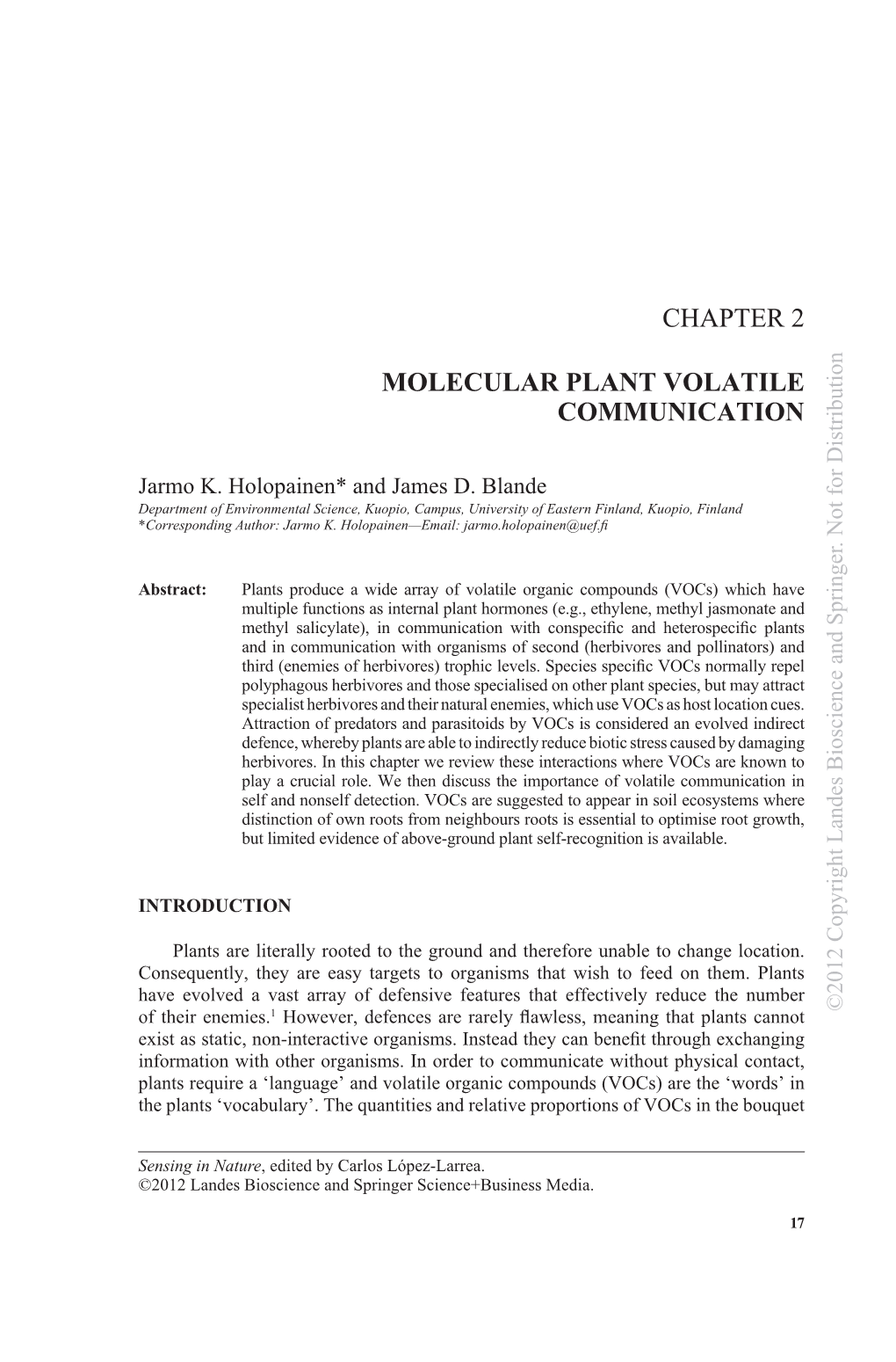 Chapter 2 Molecular Plant Volatile Communication