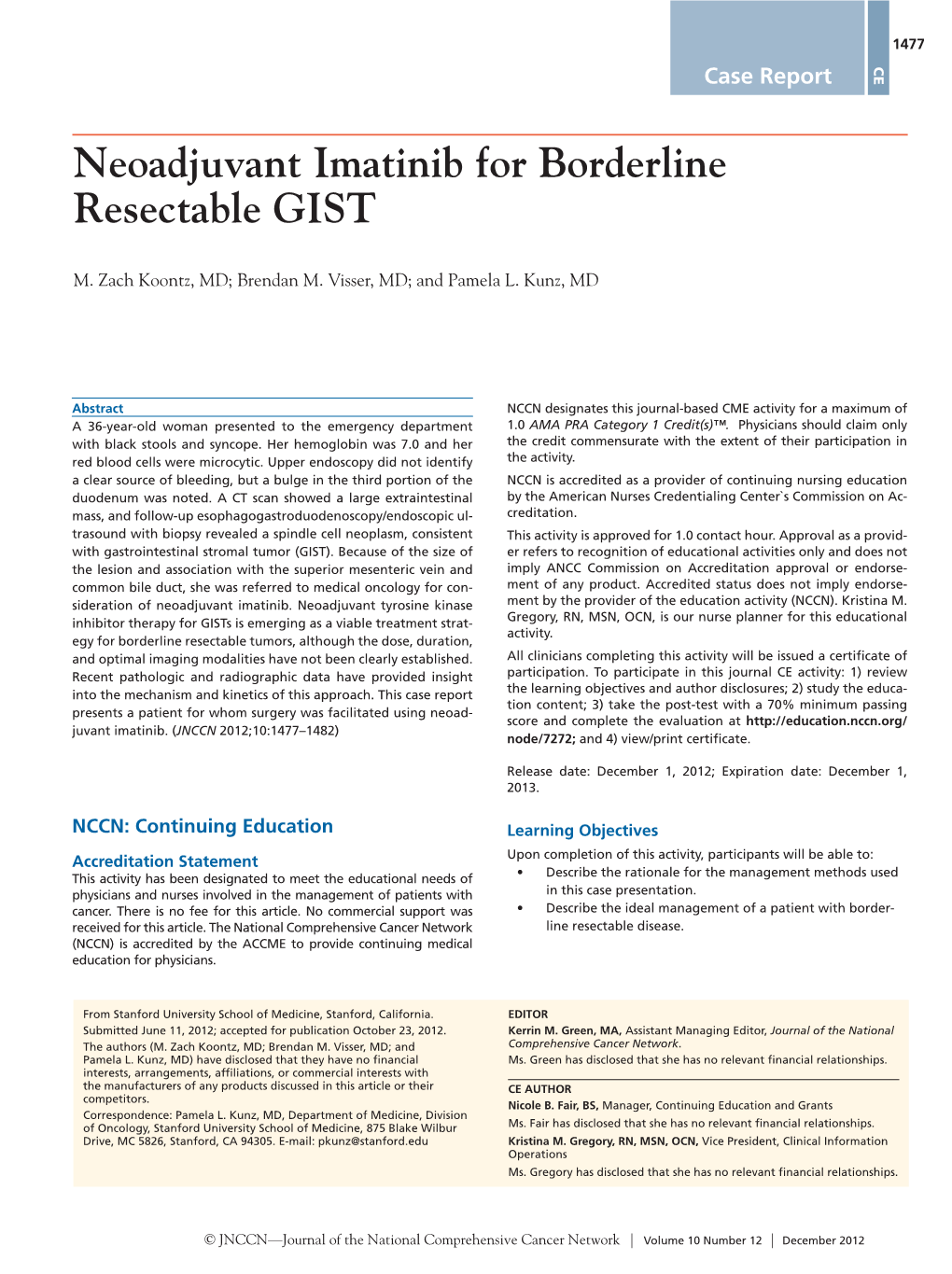 Neoadjuvant Imatinib for Borderline Resectable GIST