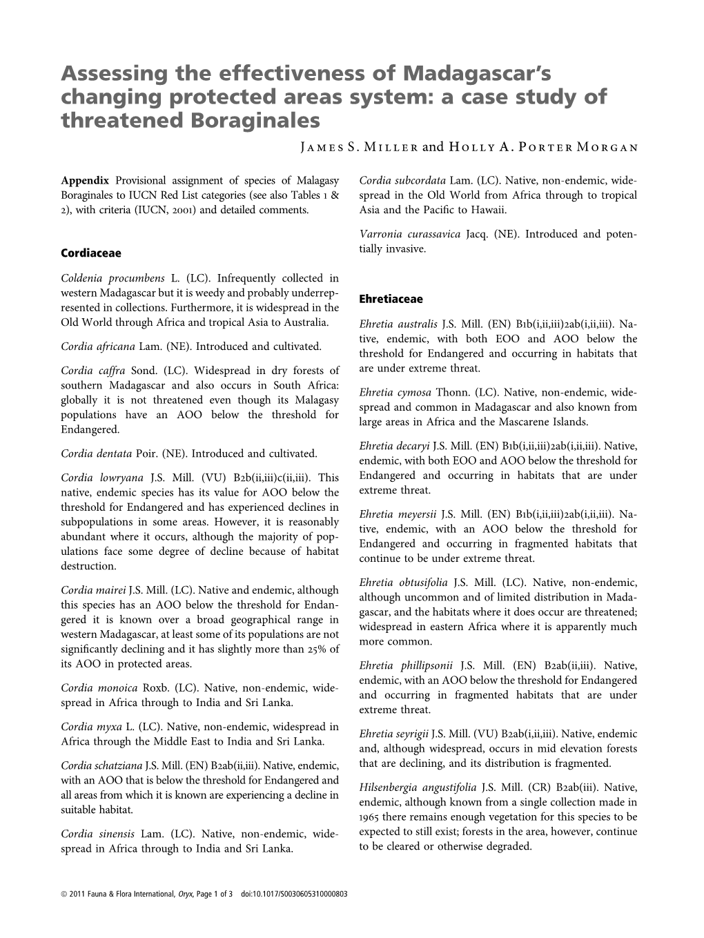 A Case Study of Threatened Boraginales J Ames S