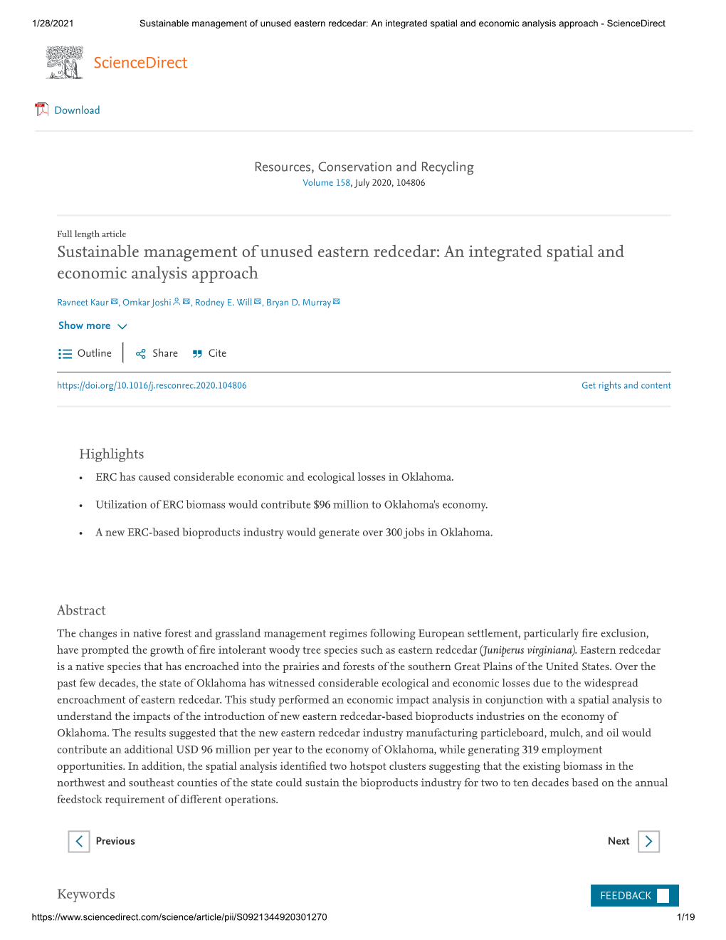 Sustainable Management of Unused Eastern Redcedar: an Integrated Spatial and Economic Analysis Approach - Sciencedirect