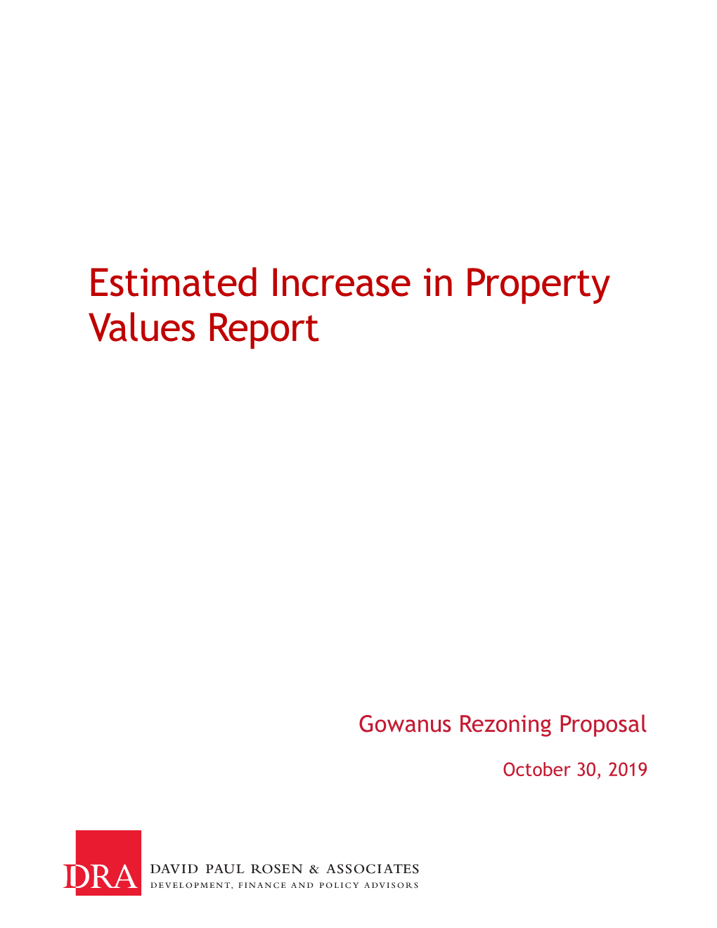 Estimated Increase in Property Values Report