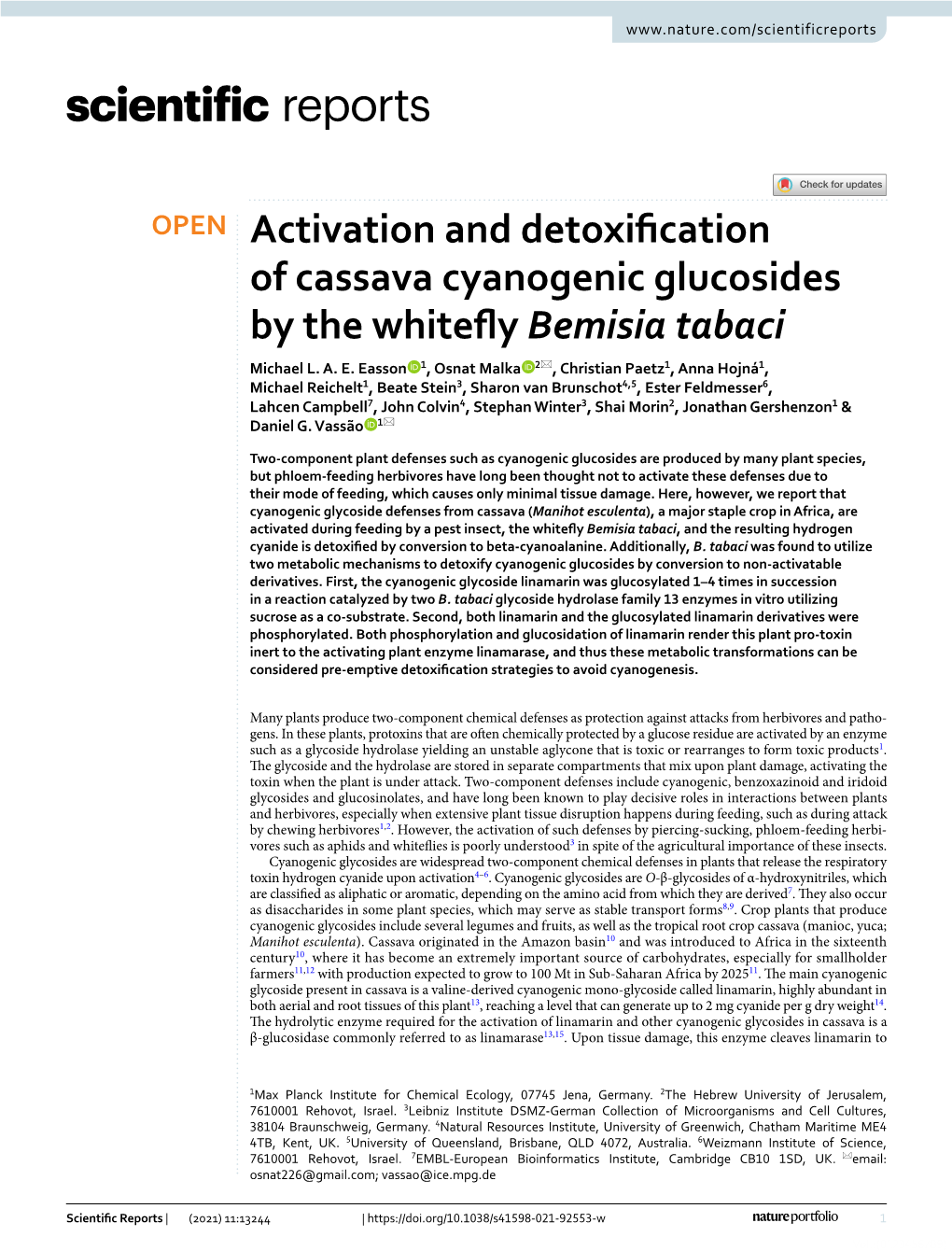 Activation and Detoxification of Cassava Cyanogenic Glucosides by the Whitefly Bemisia Tabaci