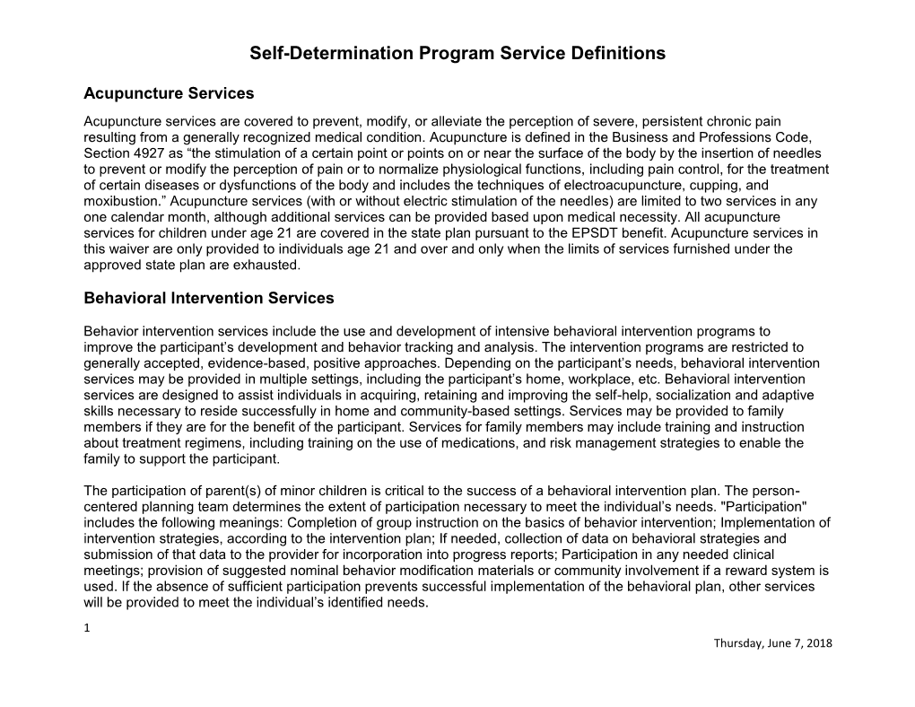 Self-Determination Program Service Definitions