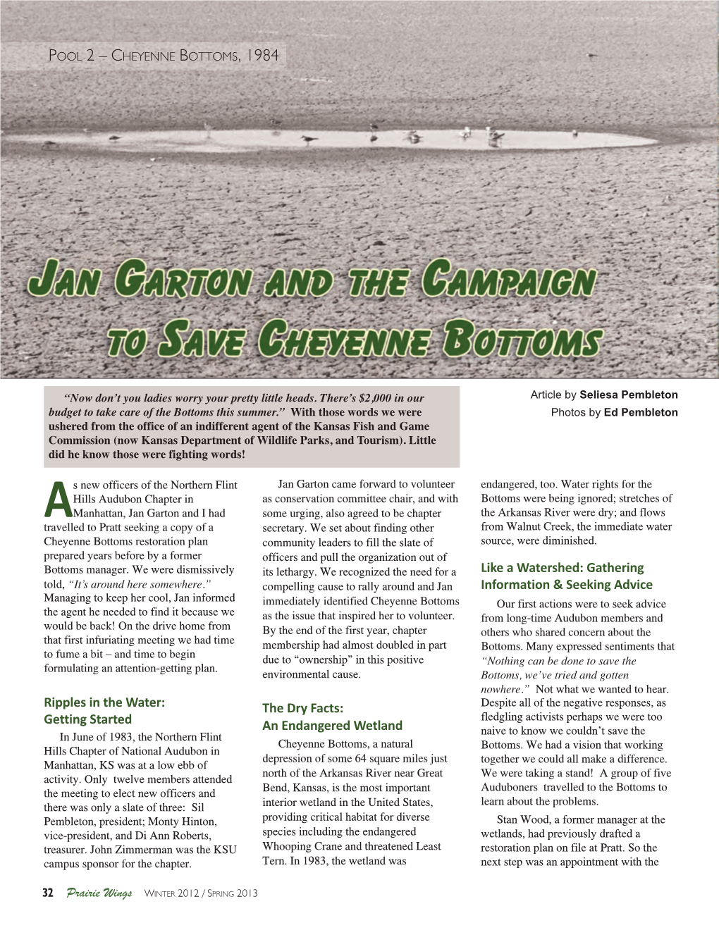 Jan Garton and the Campaign to Save Cheyenne Bottoms