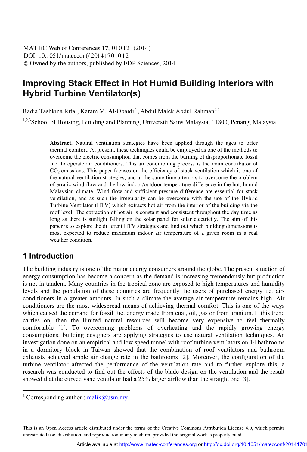 Improving Stack Effect in Hot Humid Building Interiors with Hybrid Turbine Ventilator(S)