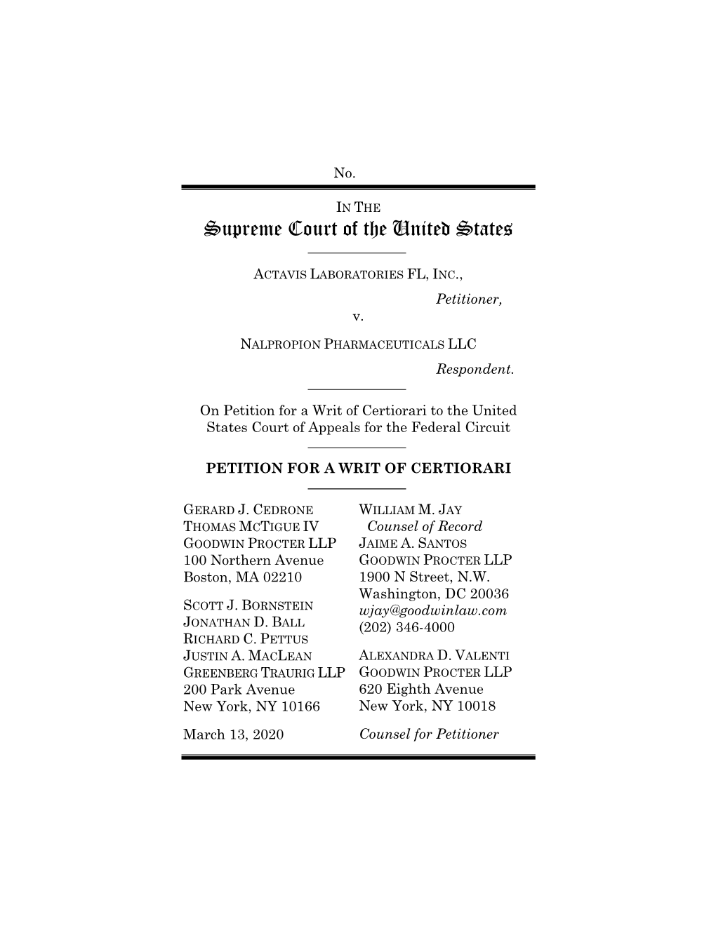 20200313170134437 to FILE --Actavis Contrave Cert Petition.Pdf