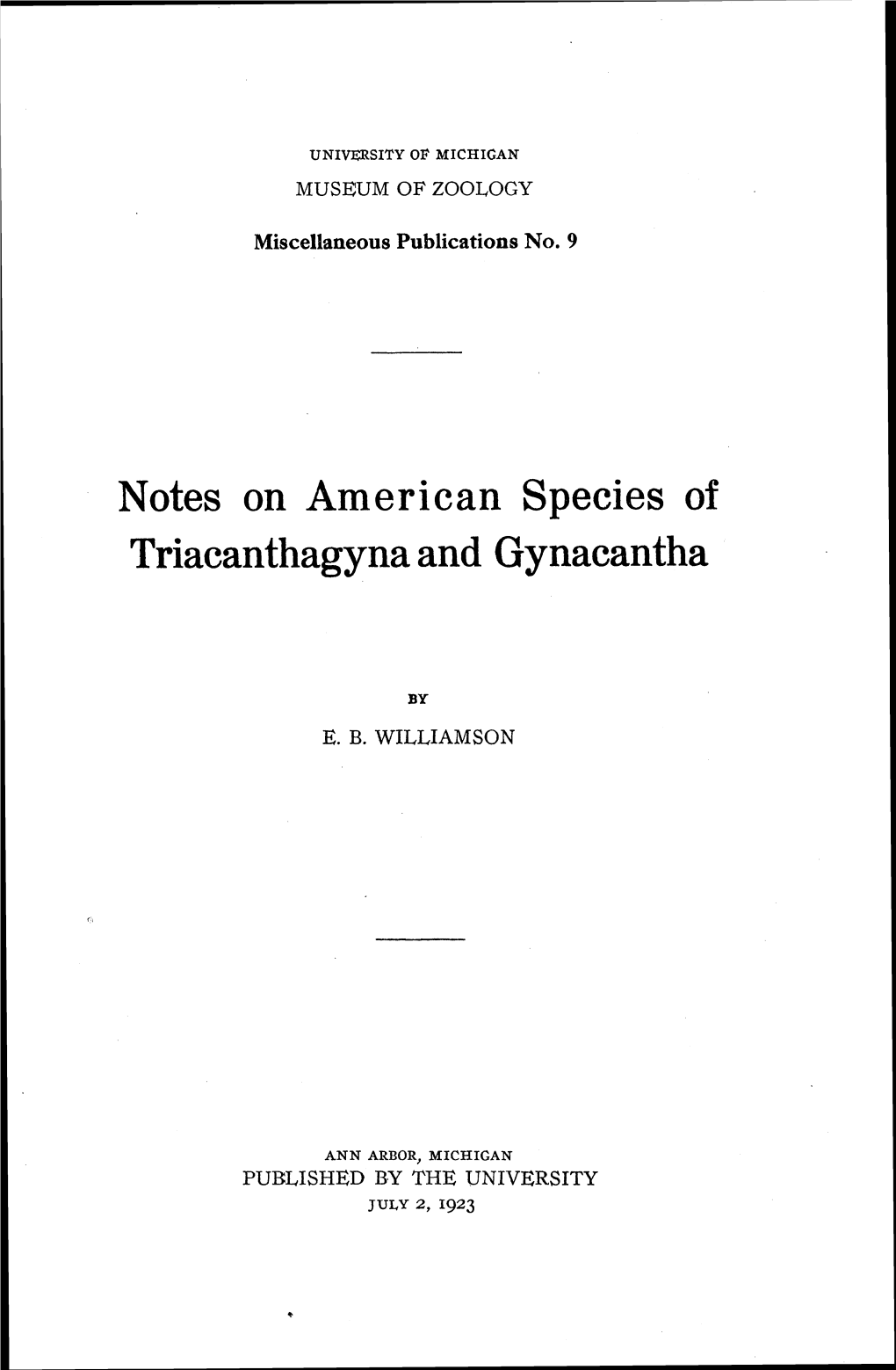 Notes on American Species of Triacanthagyna and Gynacantha