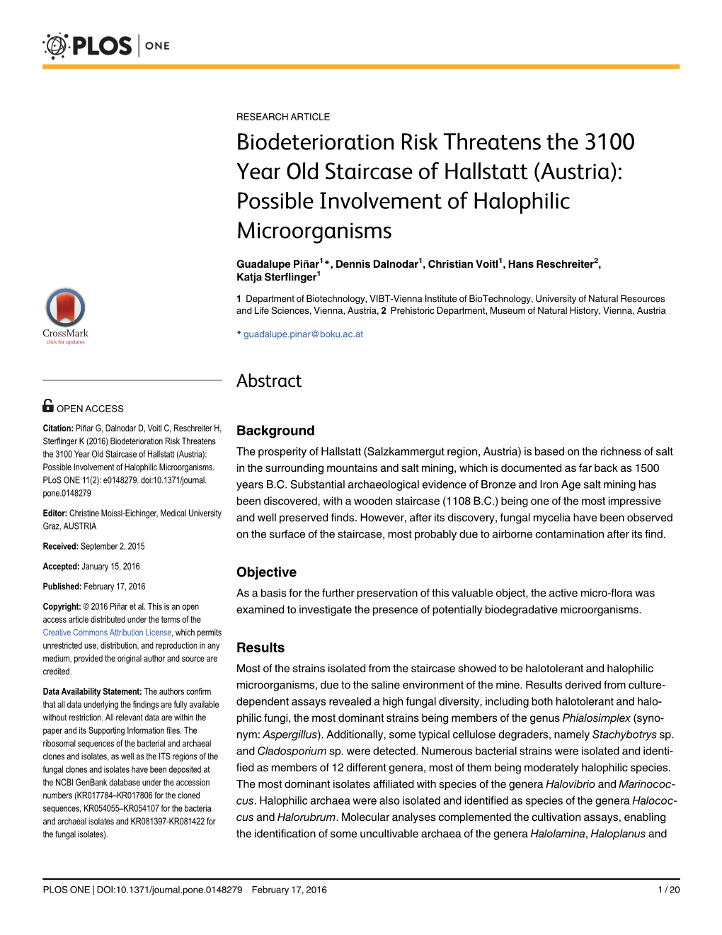 Biodeterioration Risk Threatens the 3100 Year Old Staircase of Hallstatt (Austria): Possible Involvement of Halophilic Microorganisms