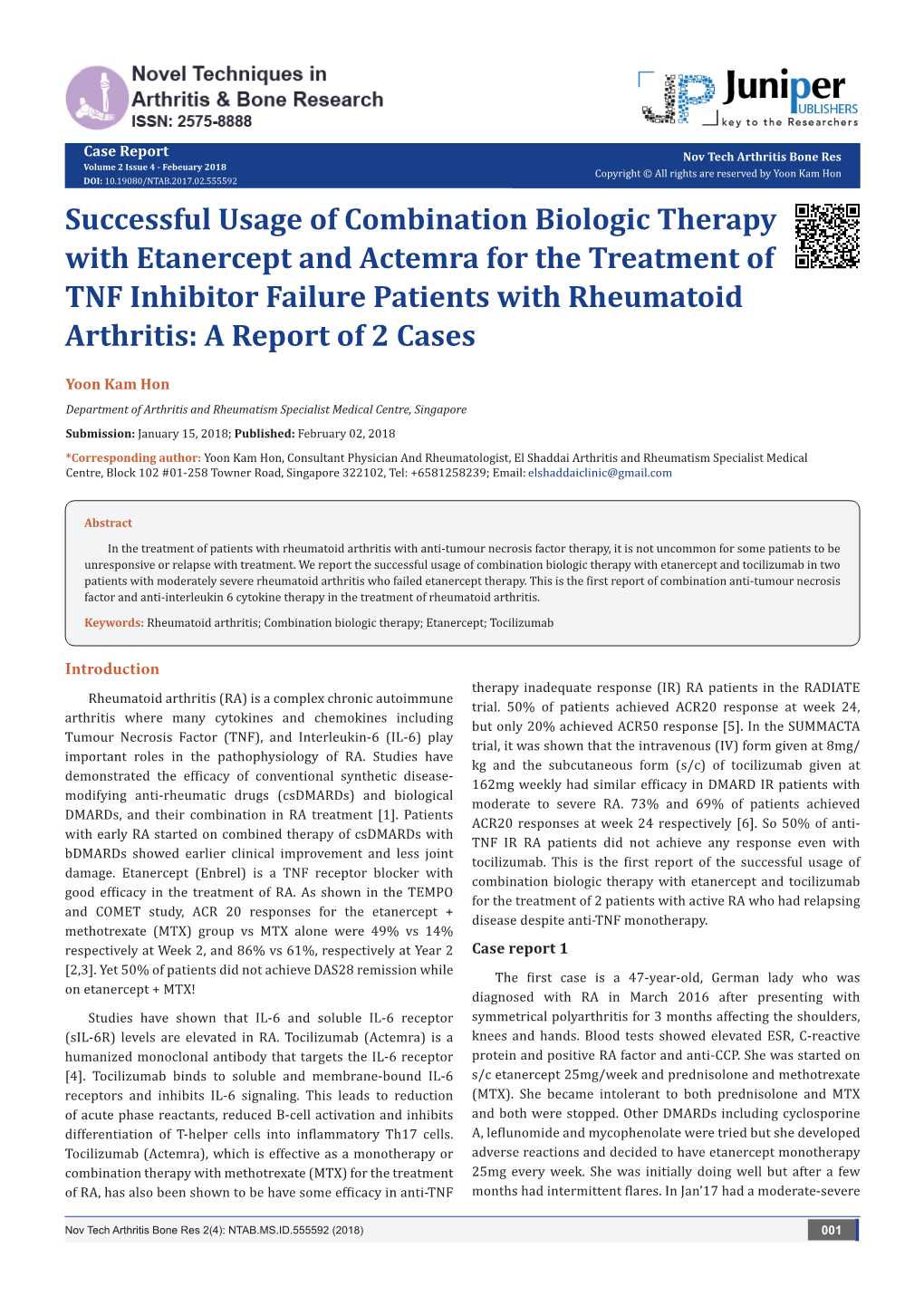 Successful Usage of Combination Biologic Therapy with Etanercept