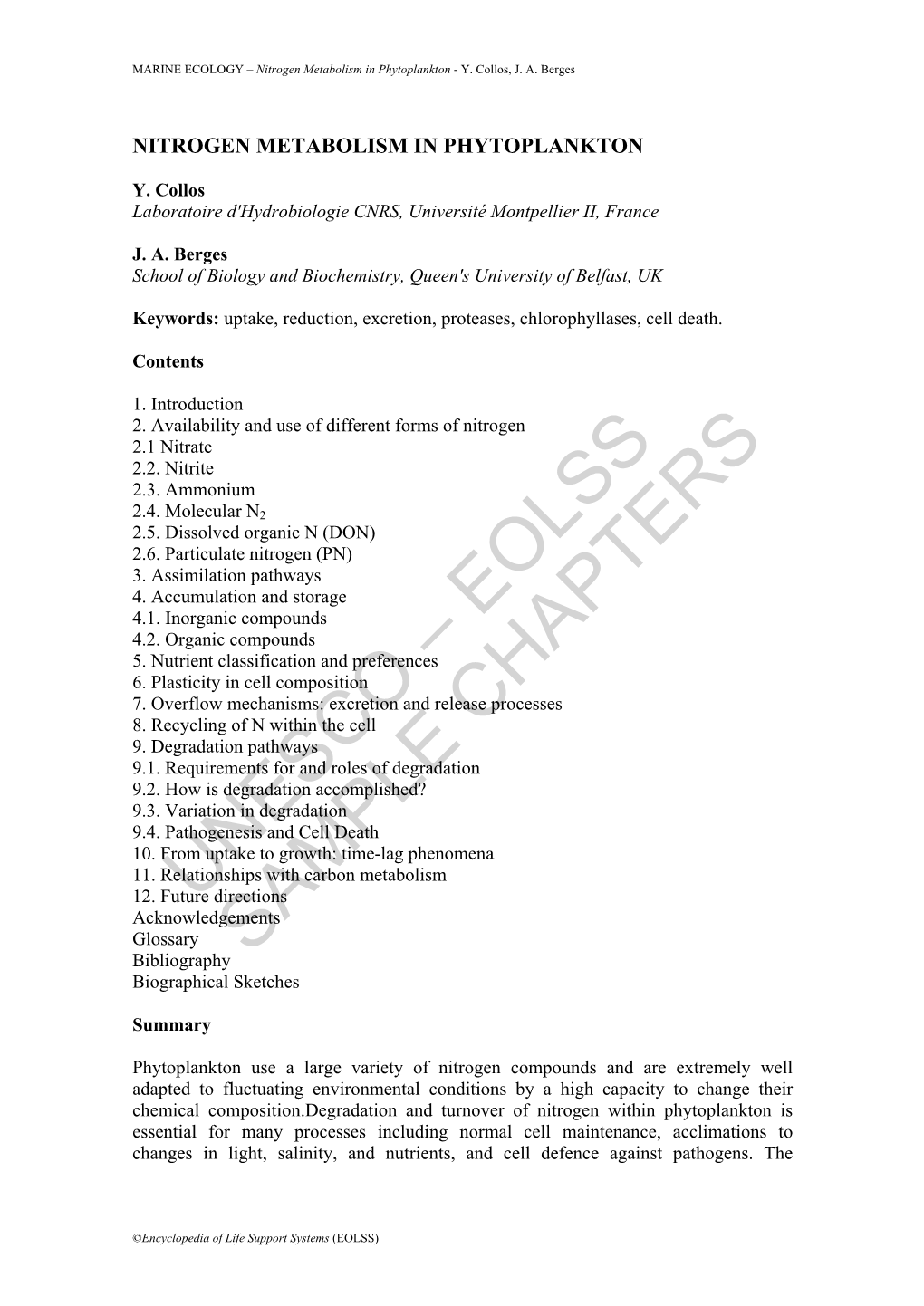 Nitrogen Metabolism in Phytoplankton - Y