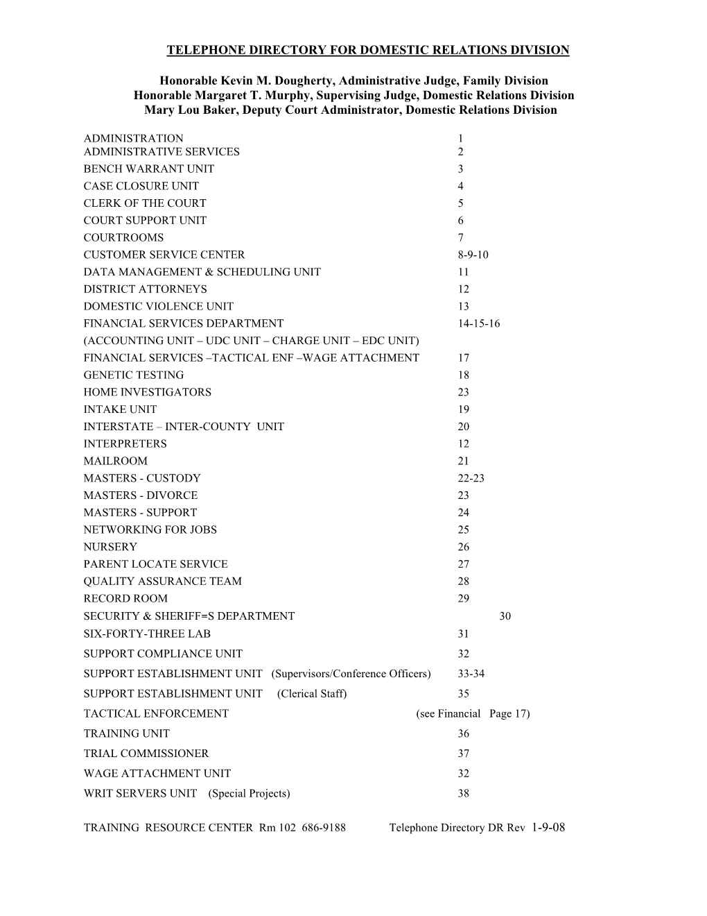 Telephone Directory of Domestic Relations Division