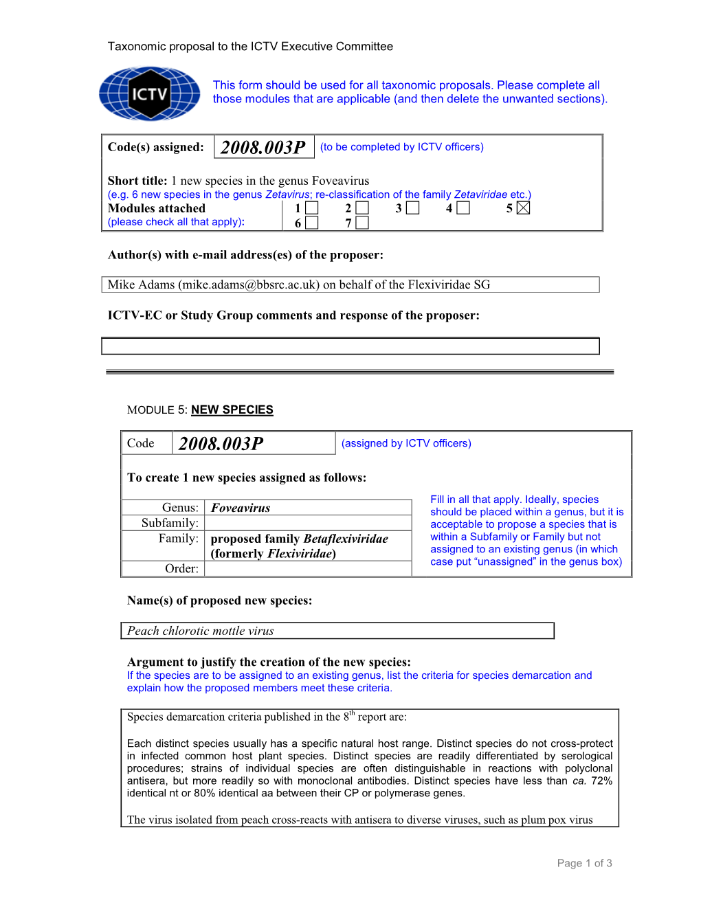 2008.003P (To Be Completed by ICTV Officers)