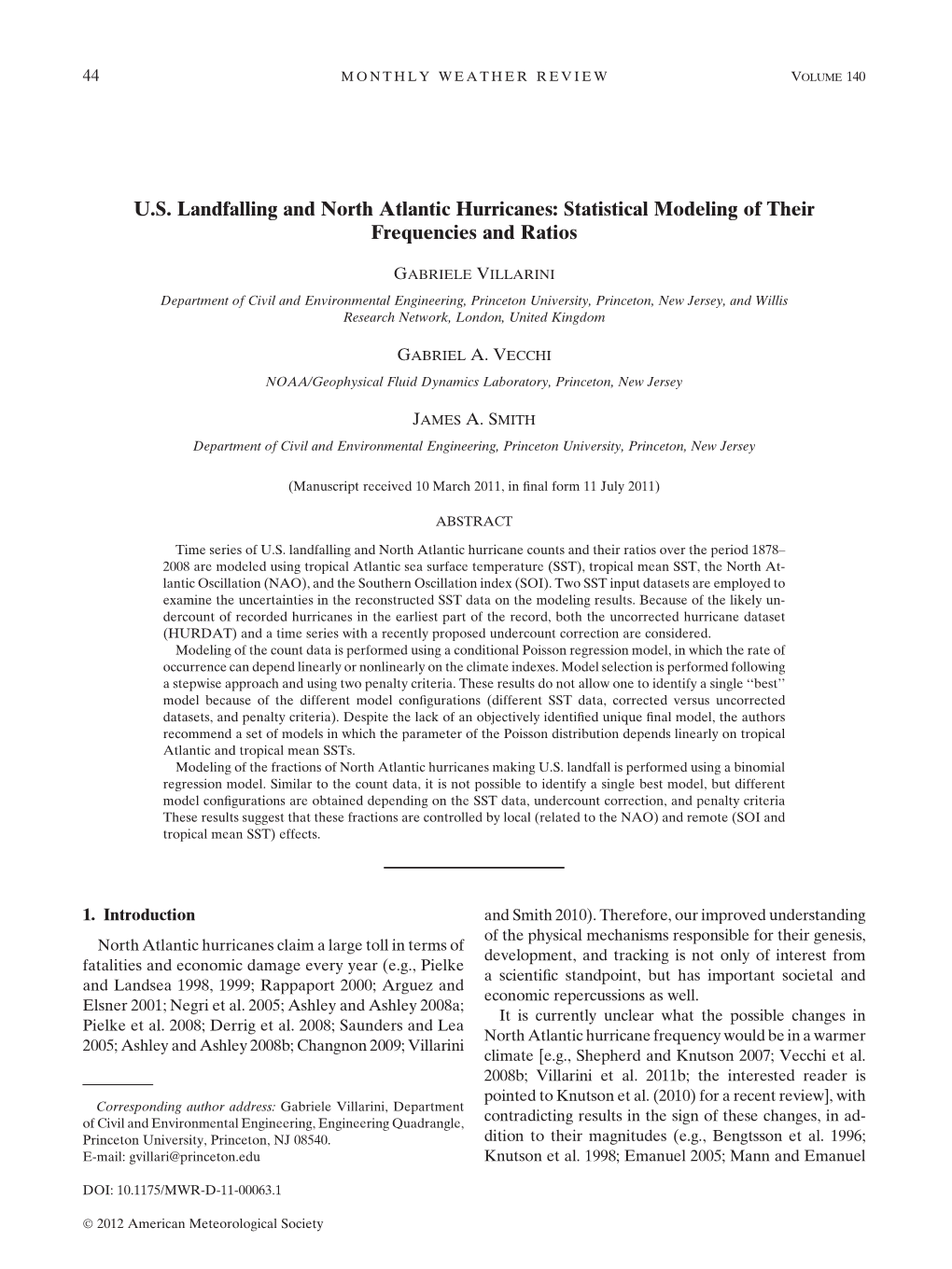 US Landfalling and North Atlantic Hurricanes