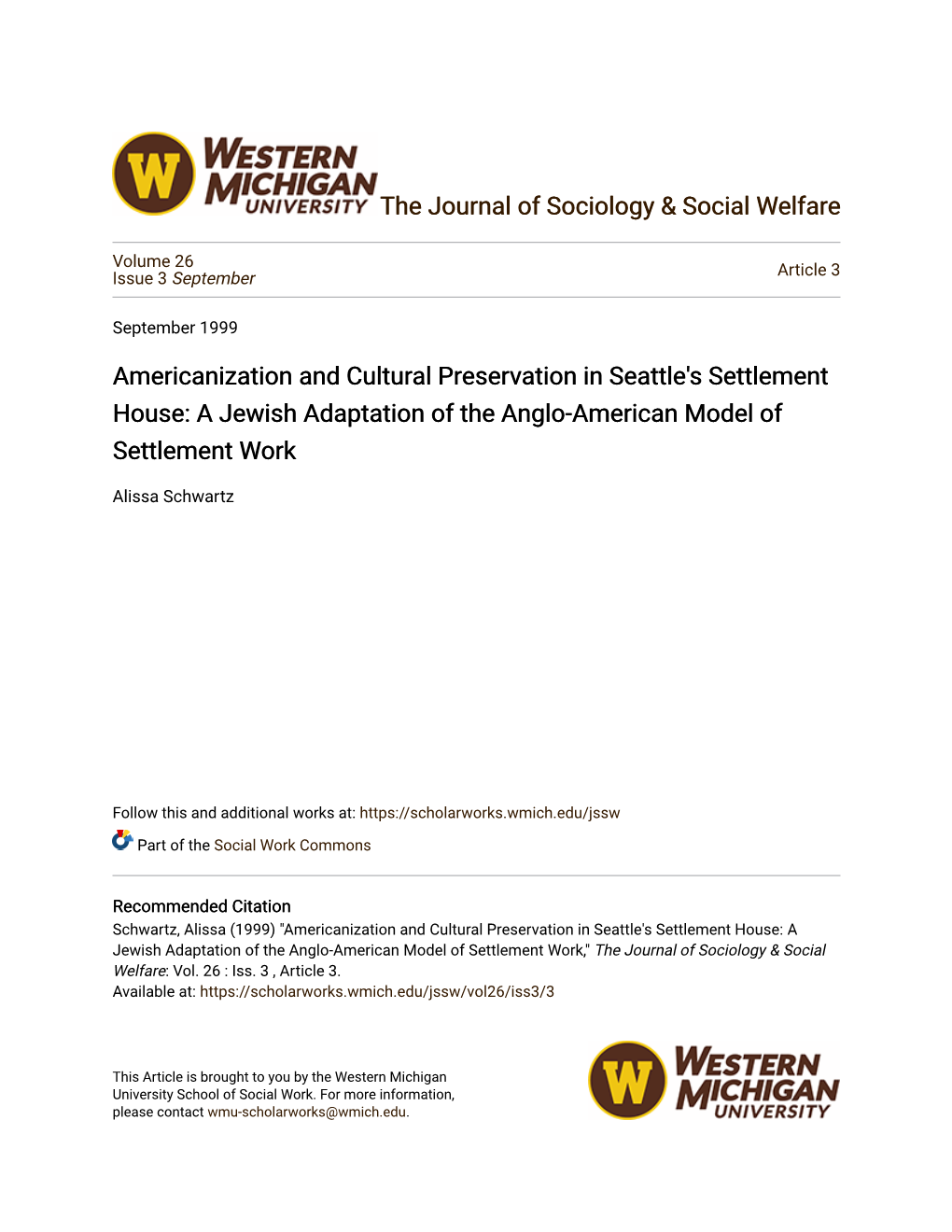 Americanization and Cultural Preservation in Seattle's Settlement House: a Jewish Adaptation of the Anglo-American Model of Settlement Work