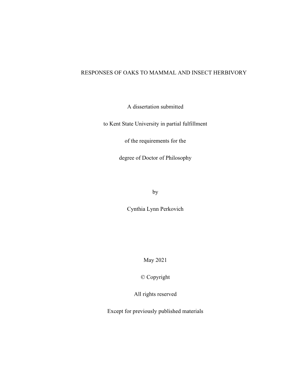 Responses of Oaks to Mammal and Insect Herbivory A