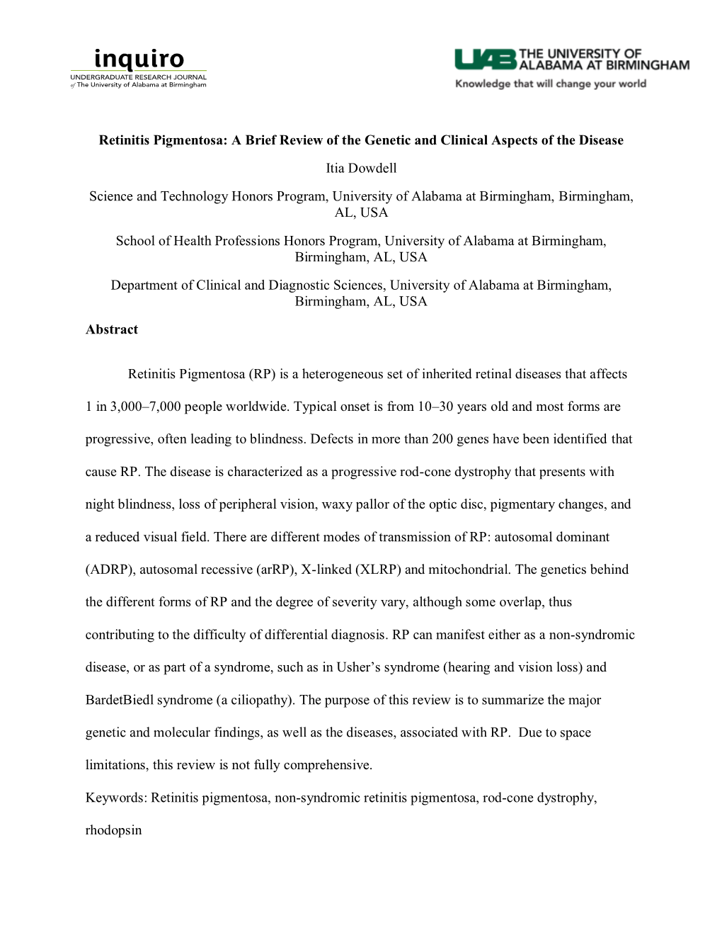 Retinitis Pigmentosa: a Brief Review of the Genetic and Clinical Aspects