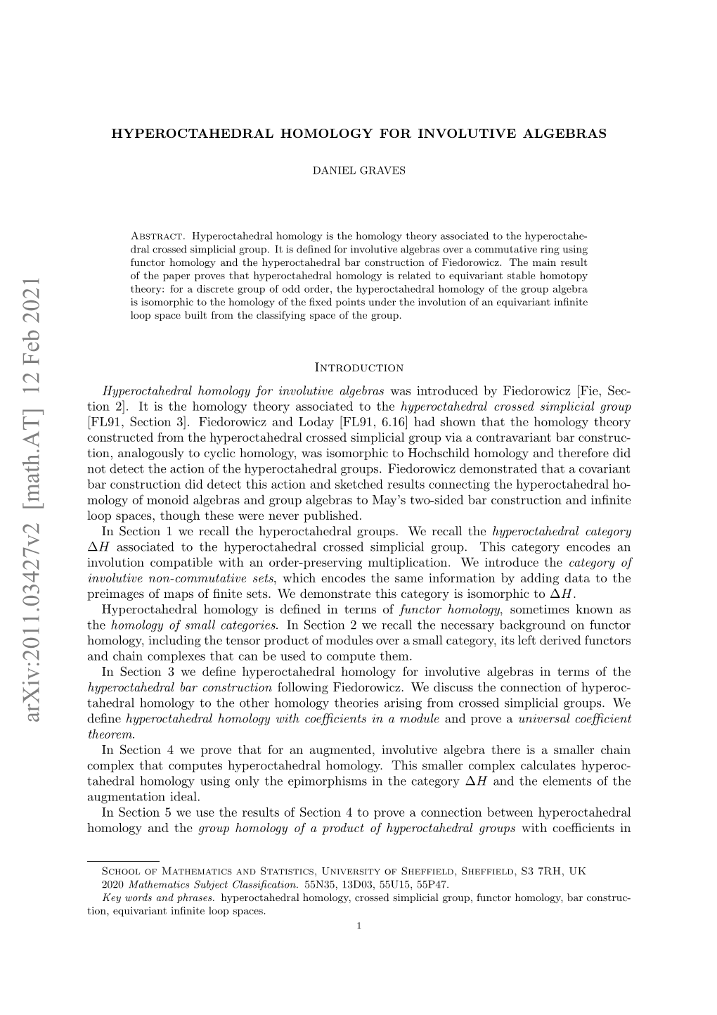 Arxiv:2011.03427V2 [Math.AT] 12 Feb 2021 Riae Fmp Fﬁiest.W Eosrt Hscategor This Demonstrate We Sets