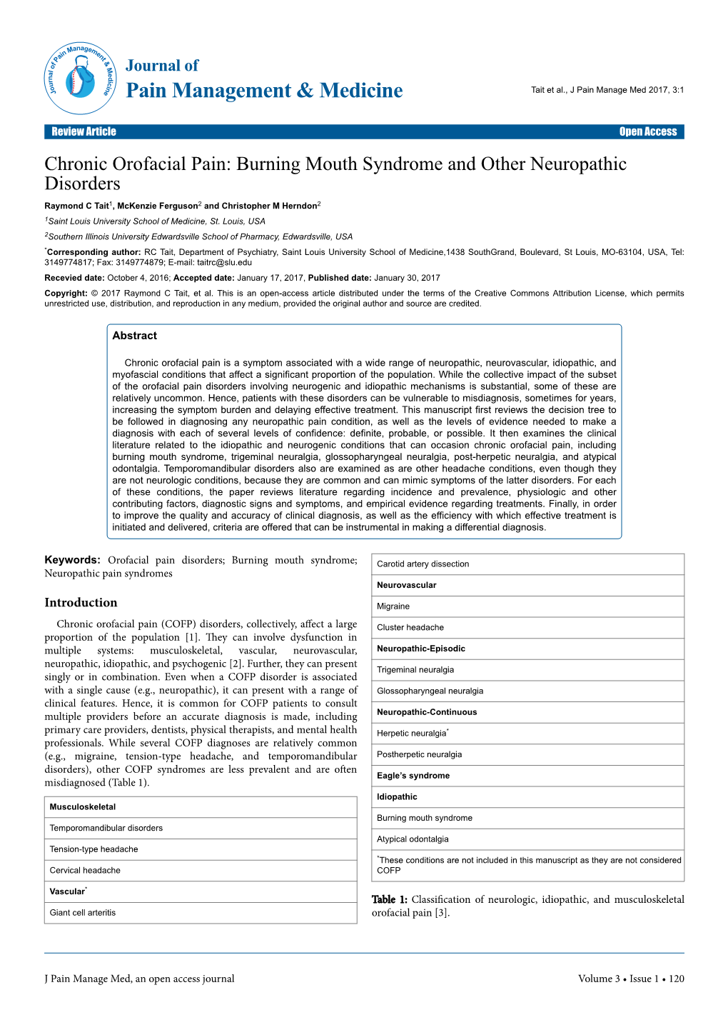 Chronic Orofacial Pain: Burning Mouth Syndrome and Other Neuropathic