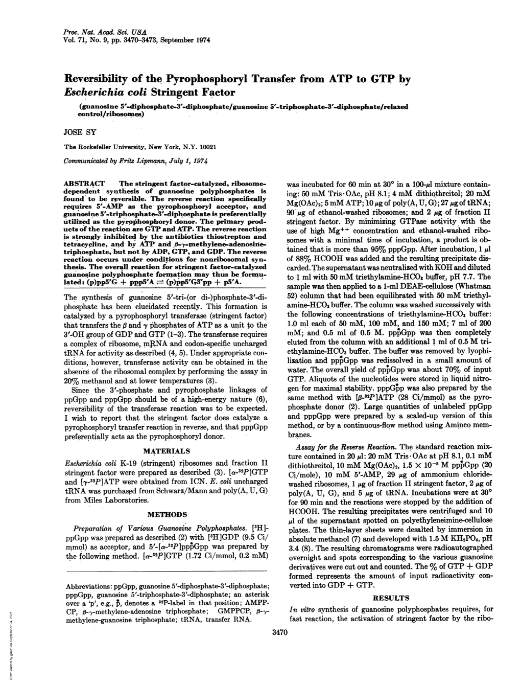 Reversibility Ofthe Pyrophosphoryl Transfer from ATP to GTP By