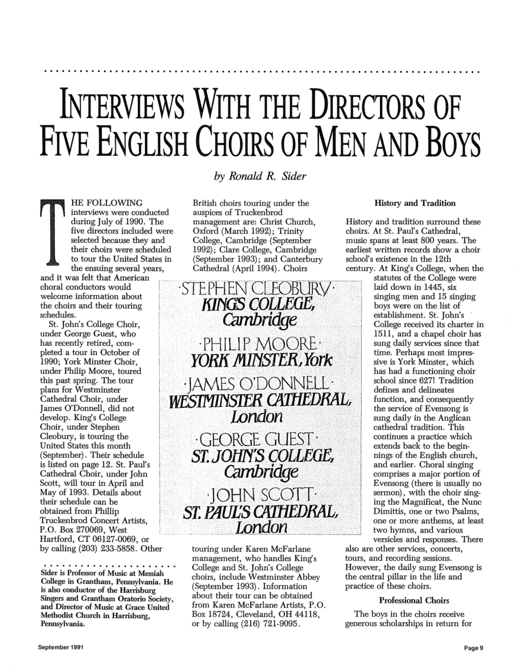 INTERVIEWS with the DIRECTORS of Five ENGLISH CHOIRS of MEN and BOYS by Ronald R
