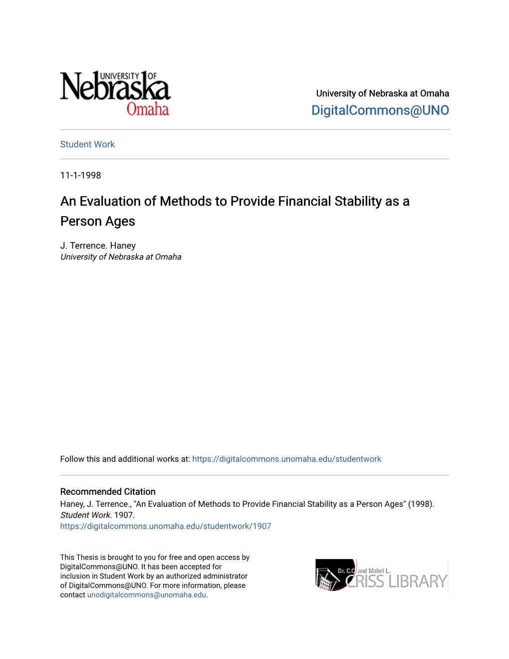 An Evaluation of Methods to Provide Financial Stability As a Person Ages