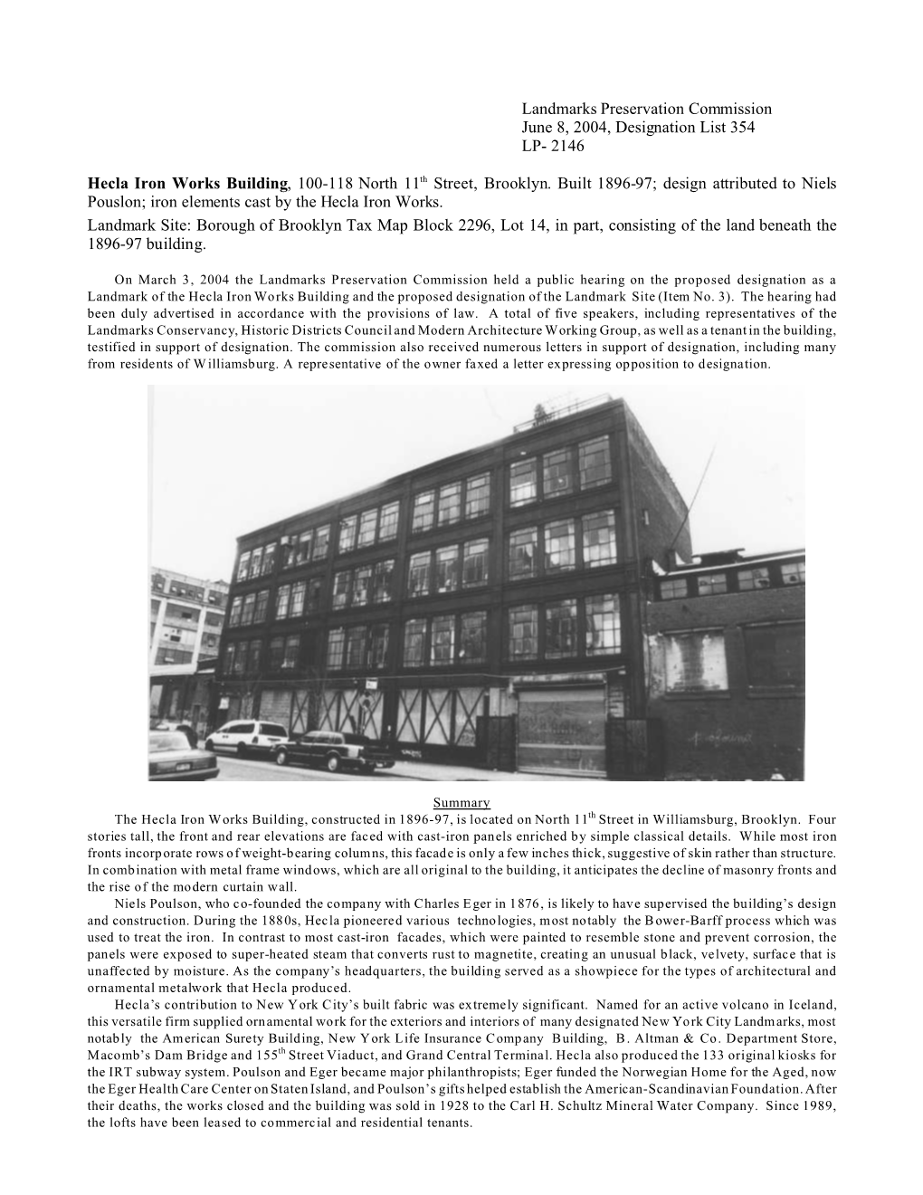 Hecla Iron Works Individual Landmark Designation Report